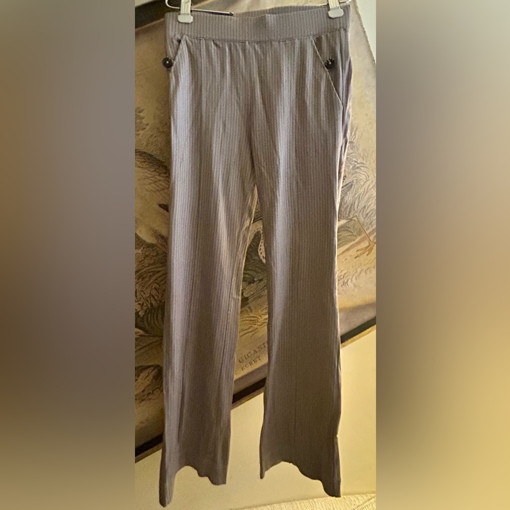 * Rare Betabrand Herringbone Brown Cream Pants Tortoise Buttons Medium Petite *